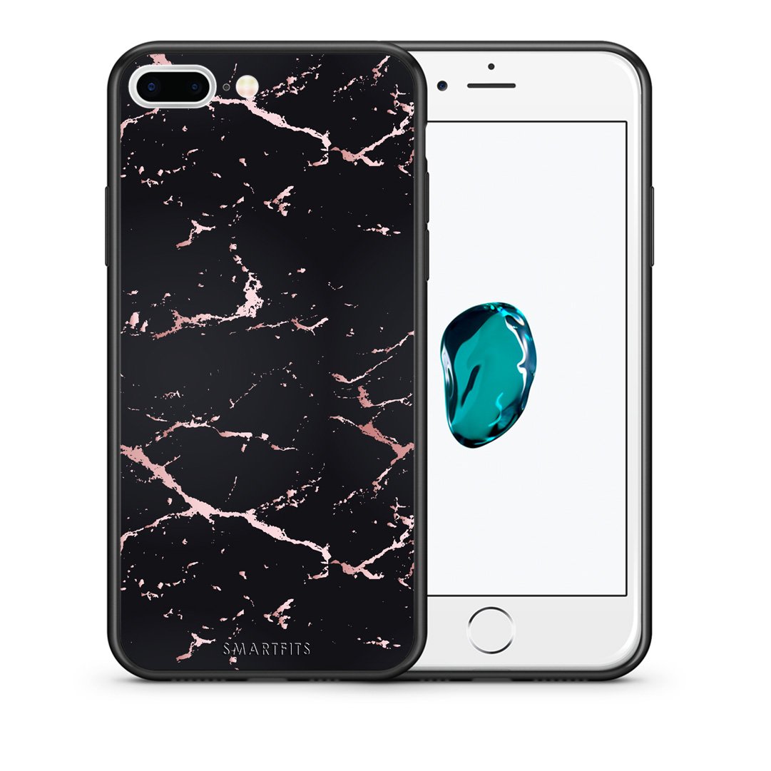 Θήκη iPhone 7 Plus/8 Plus Black Rosegold Marble από τη Smartfits με σχέδιο στο πίσω μέρος και μαύρο περίβλημα | iPhone 7 Plus/8 Plus Black Rosegold Marble case with colorful back and black bezels