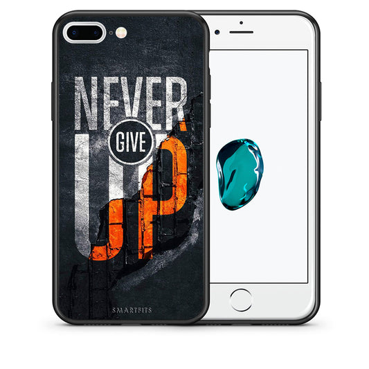 Θήκη Αγίου Βαλεντίνου iPhone 7 Plus / 8 Plus Never Give Up από τη Smartfits με σχέδιο στο πίσω μέρος και μαύρο περίβλημα | iPhone 7 Plus / 8 Plus Never Give Up case with colorful back and black bezels
