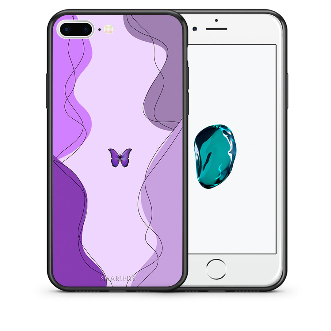 Θήκη Αγίου Βαλεντίνου iPhone 7 Plus / 8 Plus Purple Mariposa από τη Smartfits με σχέδιο στο πίσω μέρος και μαύρο περίβλημα | iPhone 7 Plus / 8 Plus Purple Mariposa case with colorful back and black bezels