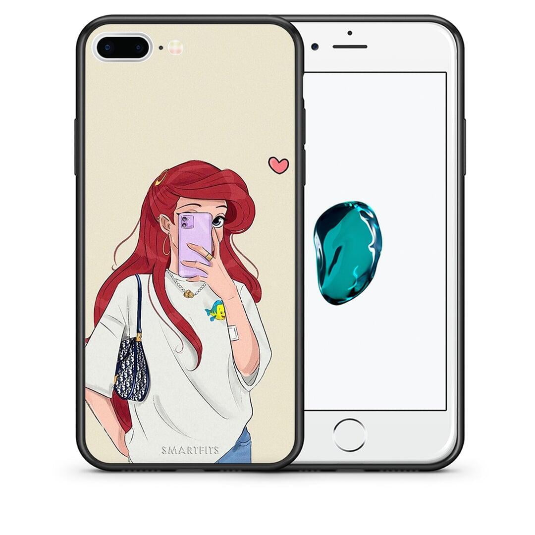 Θήκη iPhone 7 Plus / 8 Plus Walking Mermaid από τη Smartfits με σχέδιο στο πίσω μέρος και μαύρο περίβλημα | iPhone 7 Plus / 8 Plus Walking Mermaid case with colorful back and black bezels