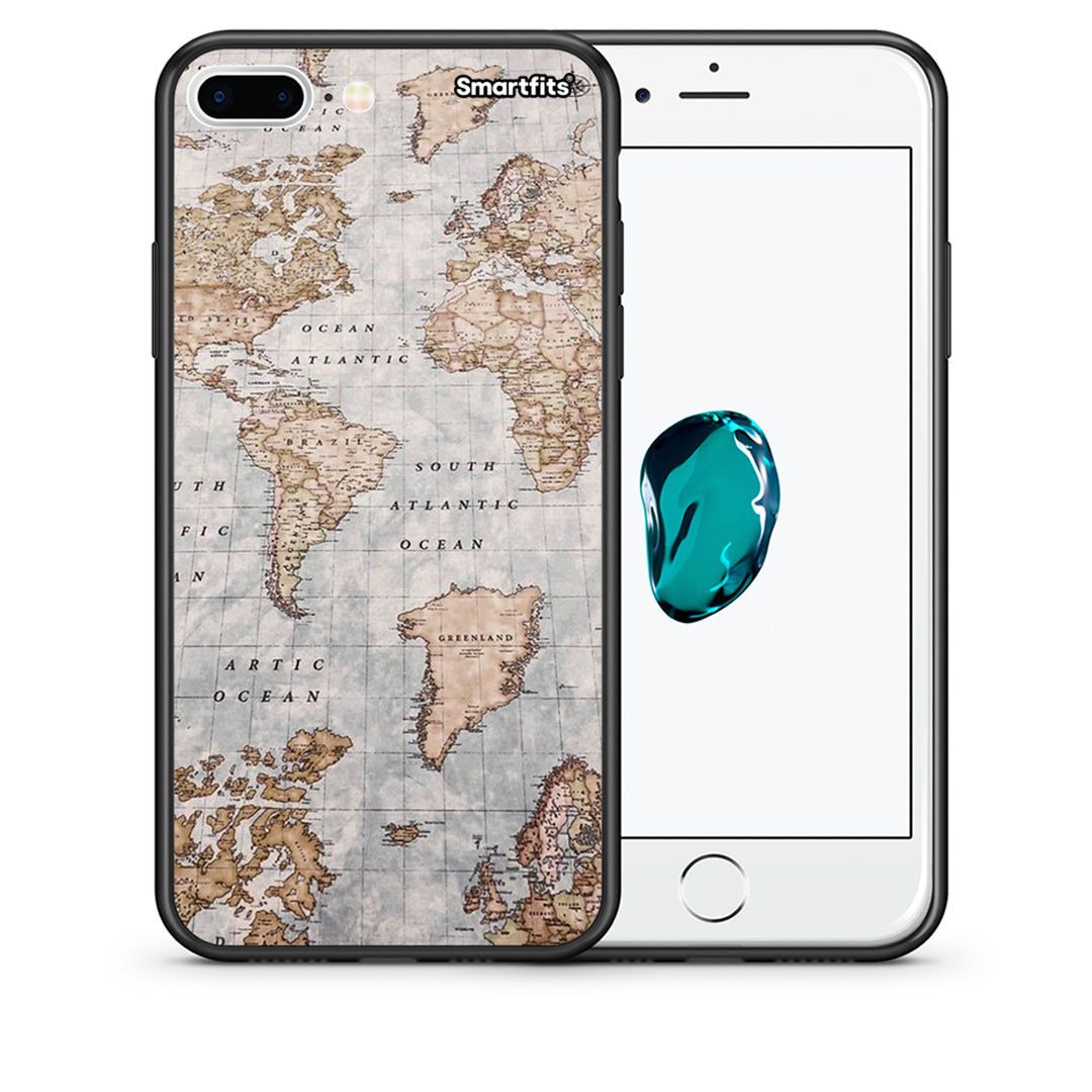 Θήκη iPhone 7 Plus / 8 Plus World Map από τη Smartfits με σχέδιο στο πίσω μέρος και μαύρο περίβλημα | iPhone 7 Plus / 8 Plus World Map case with colorful back and black bezels