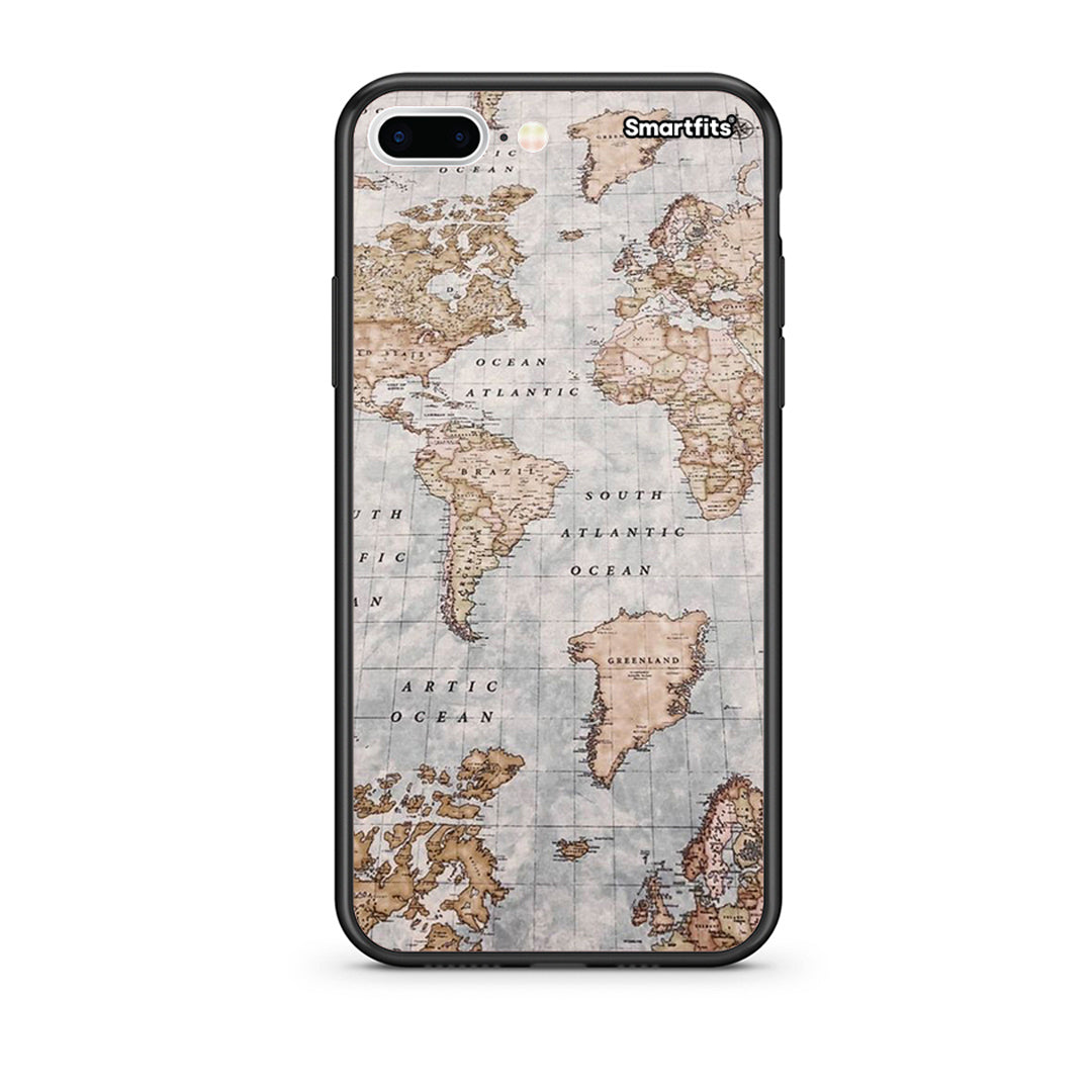 iPhone 7 Plus / 8 Plus World Map Θήκη από τη Smartfits με σχέδιο στο πίσω μέρος και μαύρο περίβλημα | Smartphone case with colorful back and black bezels by Smartfits