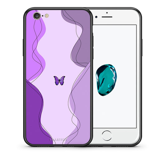 Θήκη Αγίου Βαλεντίνου iPhone 6 / 6s Purple Mariposa από τη Smartfits με σχέδιο στο πίσω μέρος και μαύρο περίβλημα | iPhone 6 / 6s Purple Mariposa case with colorful back and black bezels