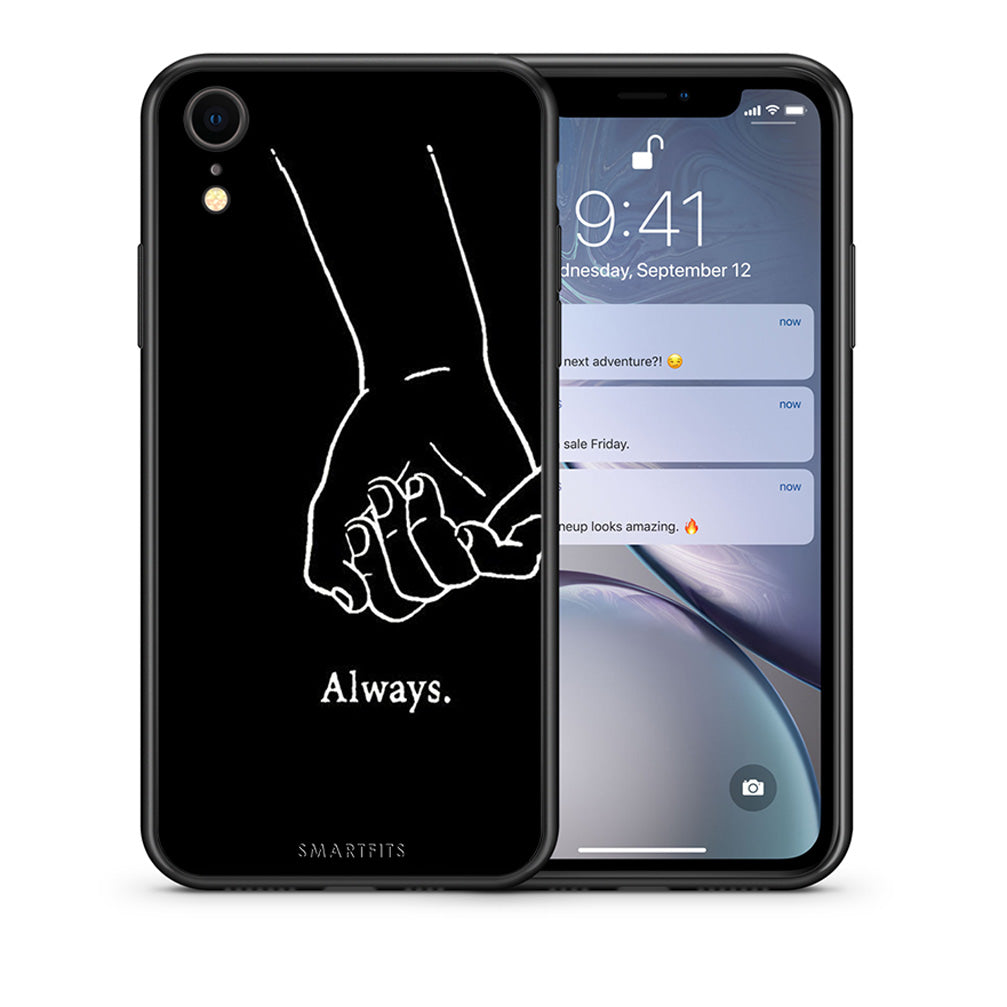 Θήκη Αγίου Βαλεντίνου iPhone XR Always & Forever 1 από τη Smartfits με σχέδιο στο πίσω μέρος και μαύρο περίβλημα | iPhone XR Always & Forever 1 case with colorful back and black bezels