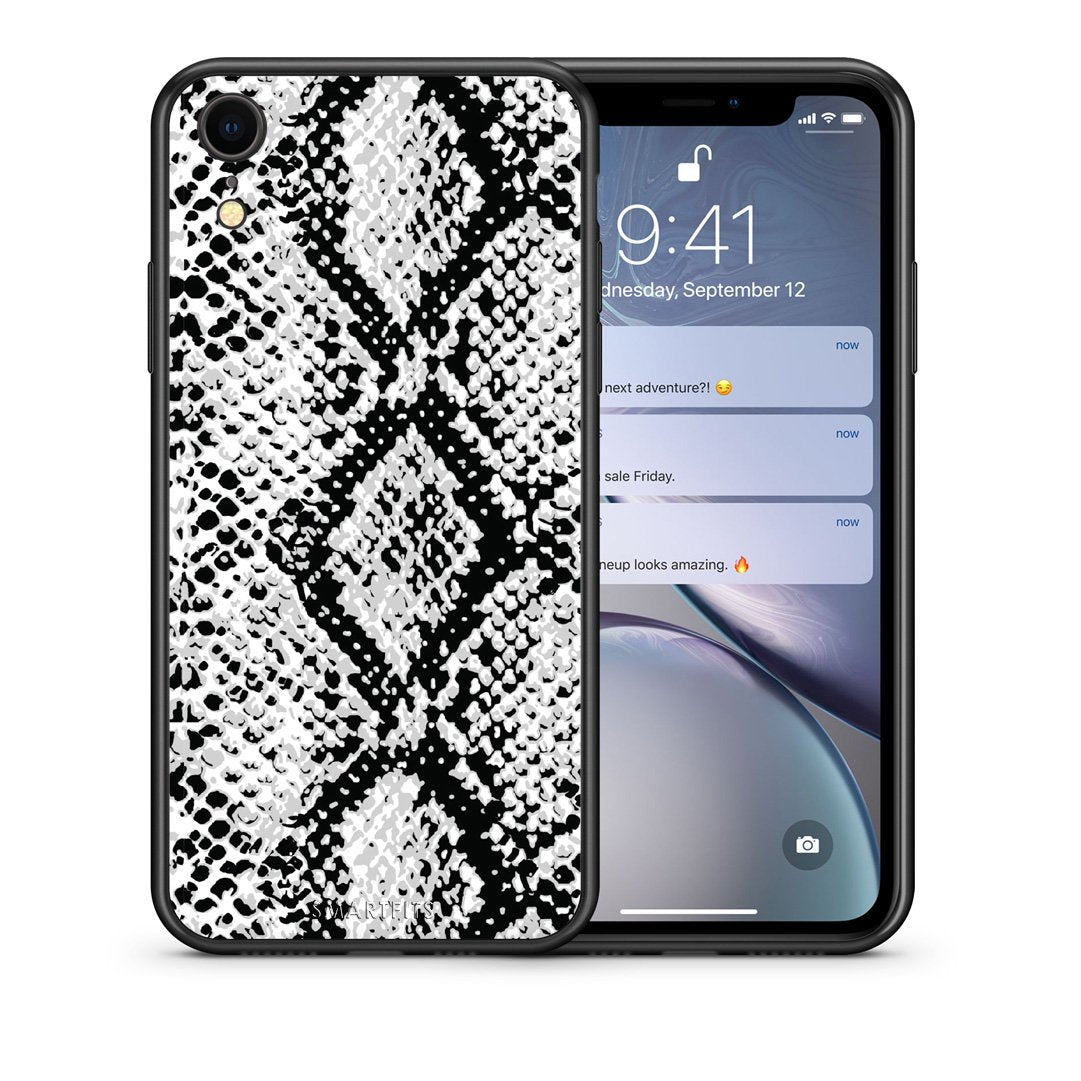 Θήκη iPhone XR White Snake Animal από τη Smartfits με σχέδιο στο πίσω μέρος και μαύρο περίβλημα | iPhone XR White Snake Animal case with colorful back and black bezels