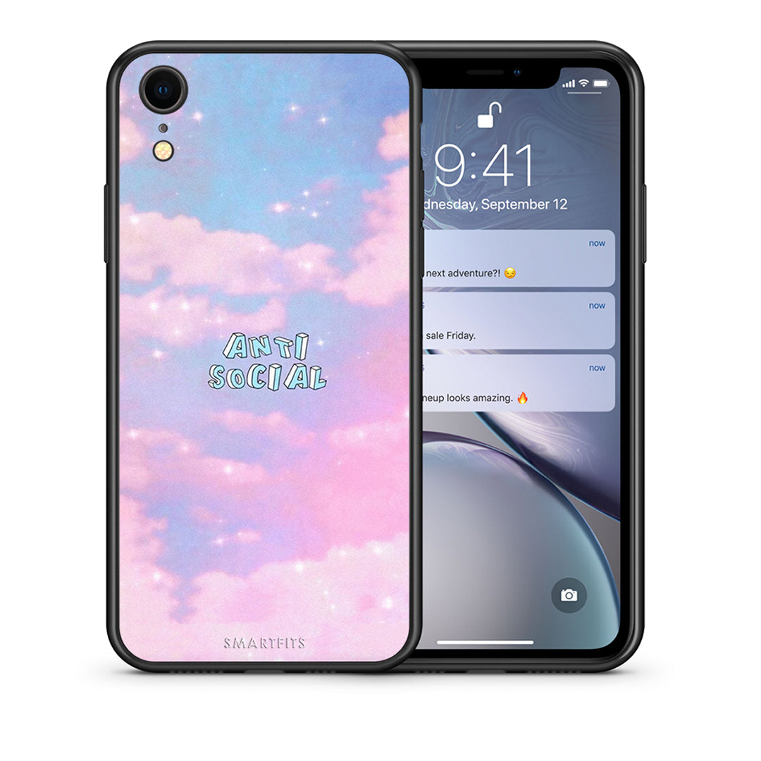 Θήκη Αγίου Βαλεντίνου iPhone XR Anti Social από τη Smartfits με σχέδιο στο πίσω μέρος και μαύρο περίβλημα | iPhone XR Anti Social case with colorful back and black bezels