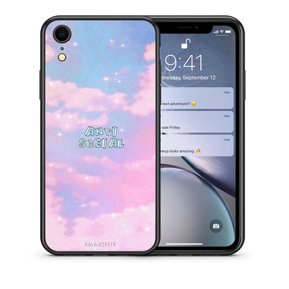 Θήκη Αγίου Βαλεντίνου iPhone XR Anti Social από τη Smartfits με σχέδιο στο πίσω μέρος και μαύρο περίβλημα | iPhone XR Anti Social case with colorful back and black bezels