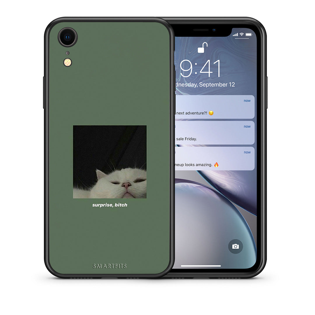 Θήκη iPhone XR Bitch Surprise από τη Smartfits με σχέδιο στο πίσω μέρος και μαύρο περίβλημα | iPhone XR Bitch Surprise case with colorful back and black bezels