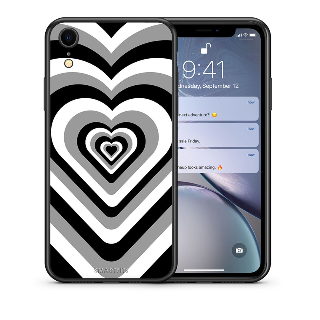 Θήκη iPhone XR Black Hearts από τη Smartfits με σχέδιο στο πίσω μέρος και μαύρο περίβλημα | iPhone XR Black Hearts case with colorful back and black bezels