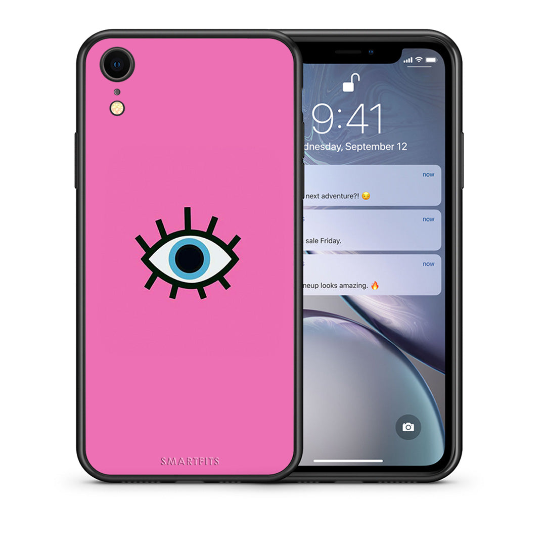 Θήκη iPhone XR Blue Eye Pink από τη Smartfits με σχέδιο στο πίσω μέρος και μαύρο περίβλημα | iPhone XR Blue Eye Pink case with colorful back and black bezels