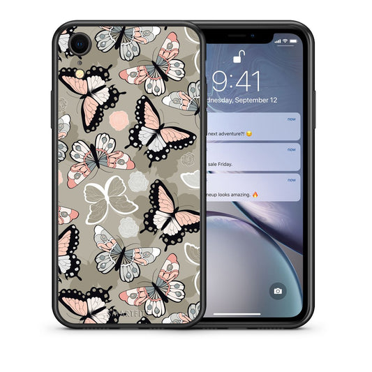 Θήκη iPhone XR Butterflies Boho από τη Smartfits με σχέδιο στο πίσω μέρος και μαύρο περίβλημα | iPhone XR Butterflies Boho case with colorful back and black bezels