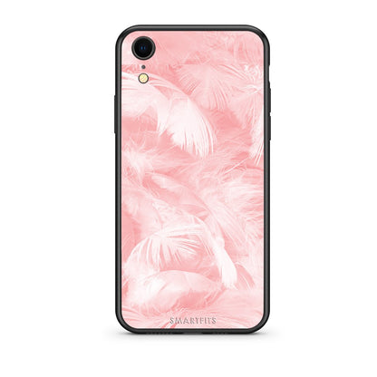 33 - iphone xr Pink Feather Boho case, cover, bumper
