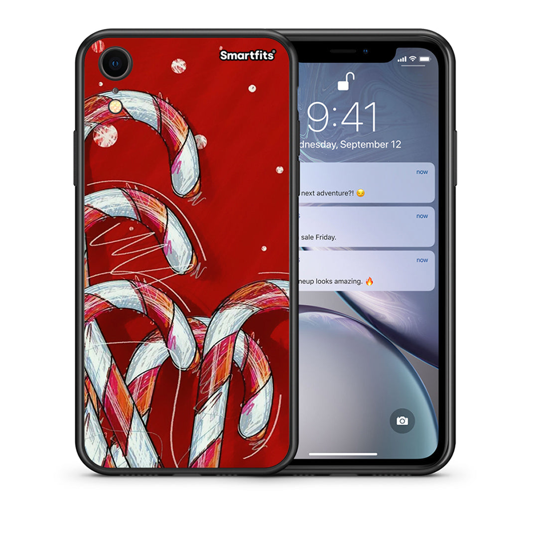 Θήκη iPhone XR Candy Cane από τη Smartfits με σχέδιο στο πίσω μέρος και μαύρο περίβλημα | iPhone XR Candy Cane case with colorful back and black bezels