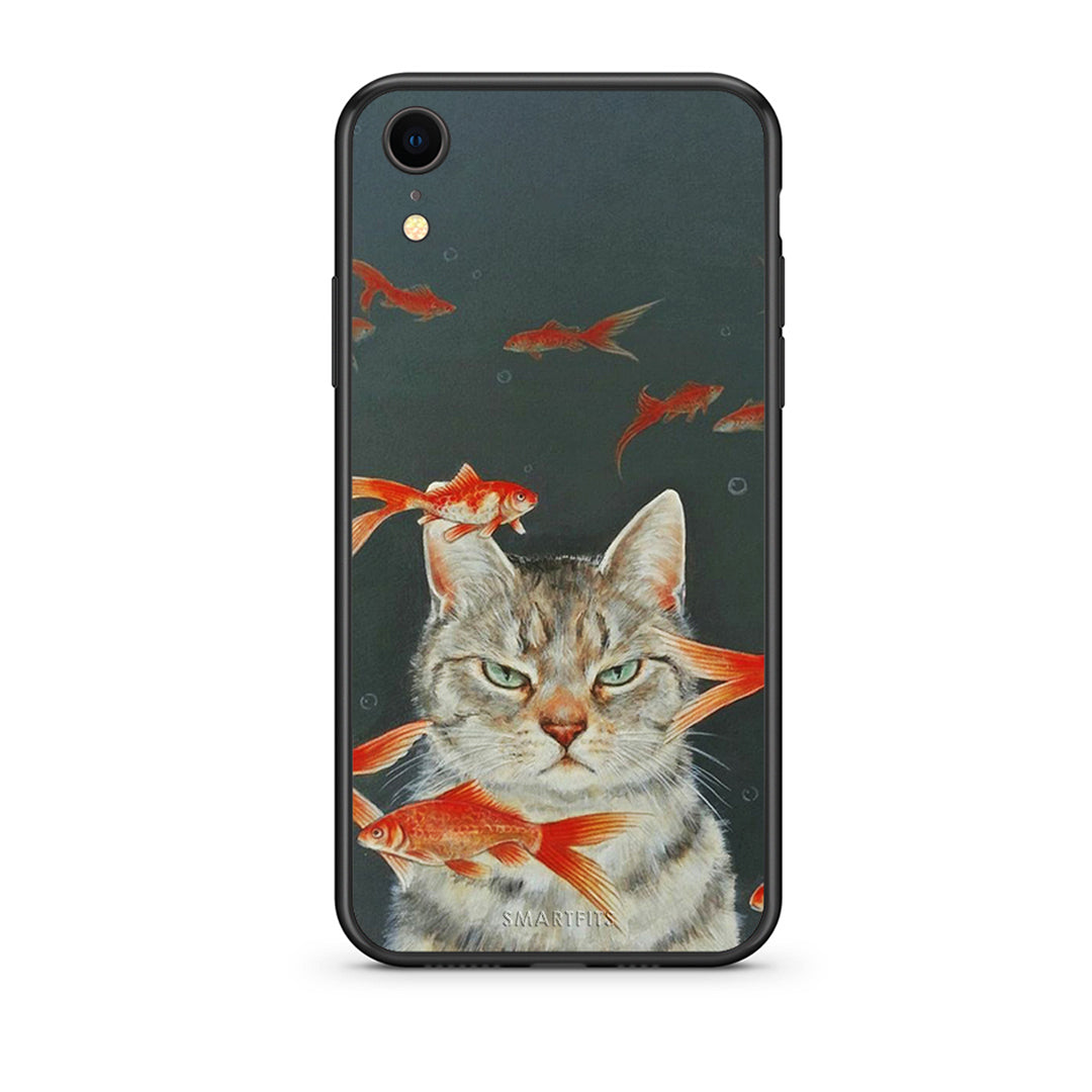 iphone xr Cat Goldfish θήκη από τη Smartfits με σχέδιο στο πίσω μέρος και μαύρο περίβλημα | Smartphone case with colorful back and black bezels by Smartfits