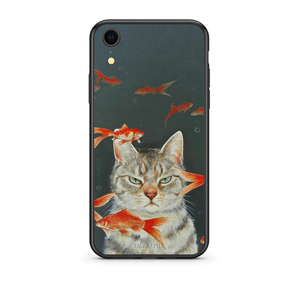 iphone xr Cat Goldfish θήκη από τη Smartfits με σχέδιο στο πίσω μέρος και μαύρο περίβλημα | Smartphone case with colorful back and black bezels by Smartfits