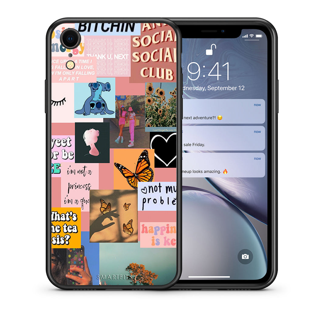 Θήκη Αγίου Βαλεντίνου iPhone XR Collage Bitchin από τη Smartfits με σχέδιο στο πίσω μέρος και μαύρο περίβλημα | iPhone XR Collage Bitchin case with colorful back and black bezels