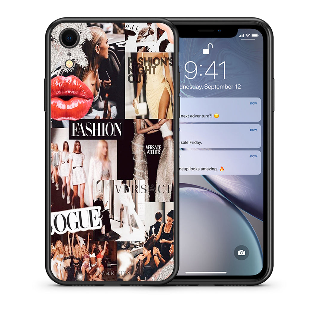 Θήκη Αγίου Βαλεντίνου iPhone XR Collage Fashion από τη Smartfits με σχέδιο στο πίσω μέρος και μαύρο περίβλημα | iPhone XR Collage Fashion case with colorful back and black bezels