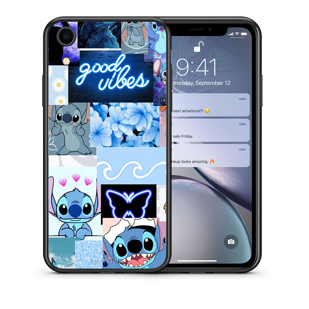 Θήκη Αγίου Βαλεντίνου iPhone XR Collage Good Vibes από τη Smartfits με σχέδιο στο πίσω μέρος και μαύρο περίβλημα | iPhone XR Collage Good Vibes case with colorful back and black bezels