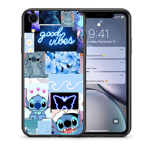 Θήκη Αγίου Βαλεντίνου iPhone XR Collage Good Vibes από τη Smartfits με σχέδιο στο πίσω μέρος και μαύρο περίβλημα | iPhone XR Collage Good Vibes case with colorful back and black bezels