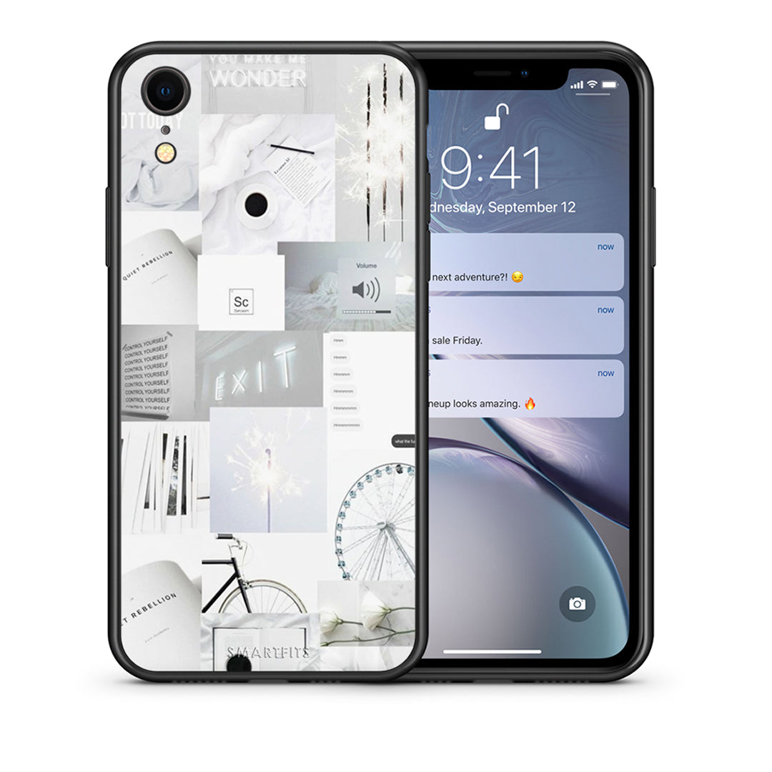 Θήκη Αγίου Βαλεντίνου iPhone XR Collage Make Me Wonder από τη Smartfits με σχέδιο στο πίσω μέρος και μαύρο περίβλημα | iPhone XR Collage Make Me Wonder case with colorful back and black bezels