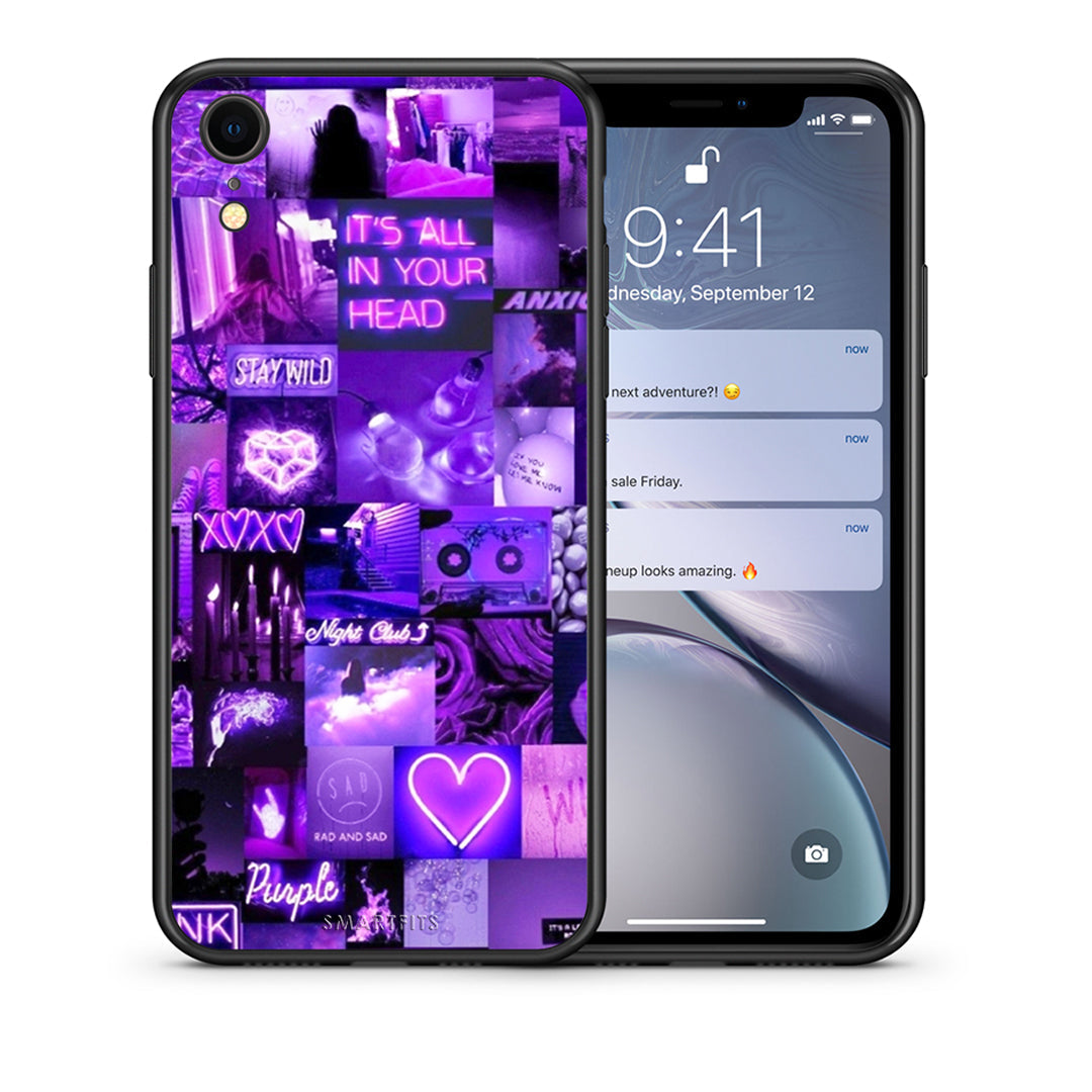 Θήκη Αγίου Βαλεντίνου iPhone XR Collage Stay Wild από τη Smartfits με σχέδιο στο πίσω μέρος και μαύρο περίβλημα | iPhone XR Collage Stay Wild case with colorful back and black bezels
