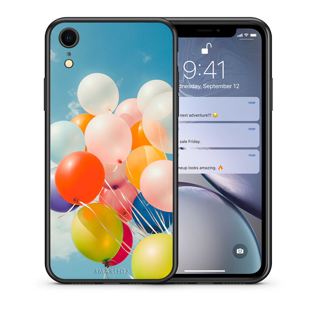 Θήκη iPhone XR Colorful Balloons από τη Smartfits με σχέδιο στο πίσω μέρος και μαύρο περίβλημα | iPhone XR Colorful Balloons case with colorful back and black bezels