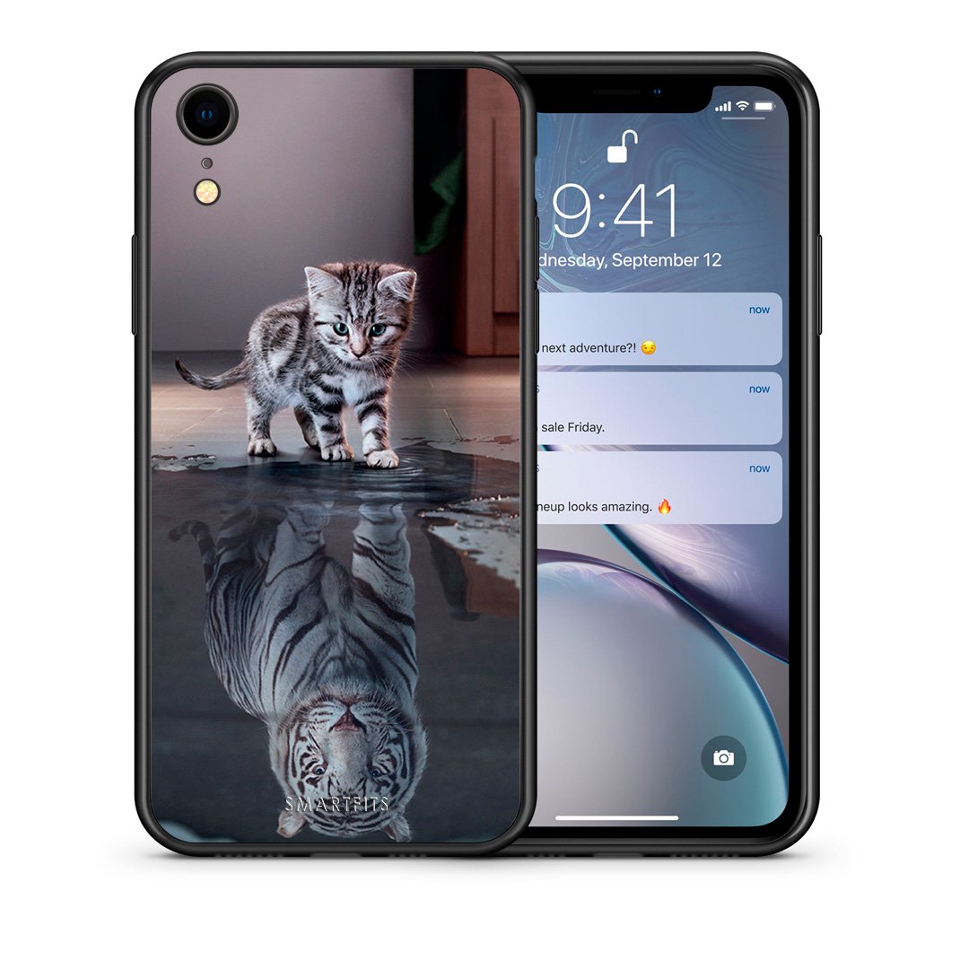 Θήκη iPhone XR Tiger Cute από τη Smartfits με σχέδιο στο πίσω μέρος και μαύρο περίβλημα | iPhone XR Tiger Cute case with colorful back and black bezels