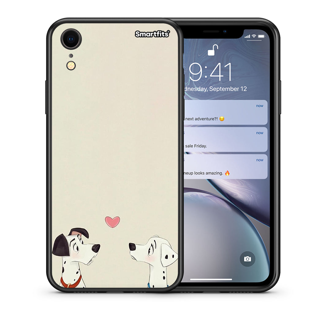 Θήκη iPhone XR Dalmatians Love από τη Smartfits με σχέδιο στο πίσω μέρος και μαύρο περίβλημα | iPhone XR Dalmatians Love case with colorful back and black bezels