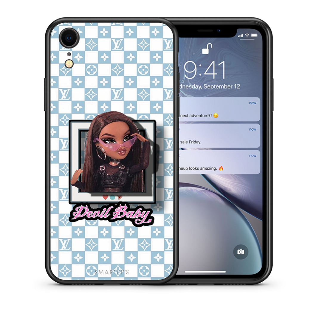 Θήκη Αγίου Βαλεντίνου iPhone XR Devil Baby από τη Smartfits με σχέδιο στο πίσω μέρος και μαύρο περίβλημα | iPhone XR Devil Baby case with colorful back and black bezels