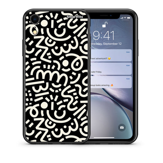 Θήκη iPhone XR Doodle Art από τη Smartfits με σχέδιο στο πίσω μέρος και μαύρο περίβλημα | iPhone XR Doodle Art case with colorful back and black bezels