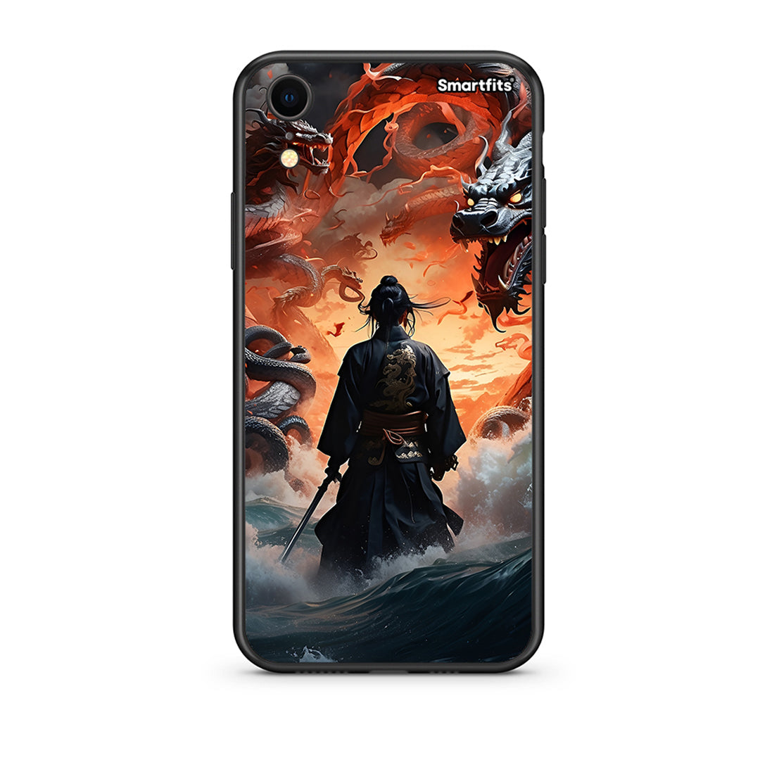 iphone xr Dragons Fight θήκη από τη Smartfits με σχέδιο στο πίσω μέρος και μαύρο περίβλημα | Smartphone case with colorful back and black bezels by Smartfits