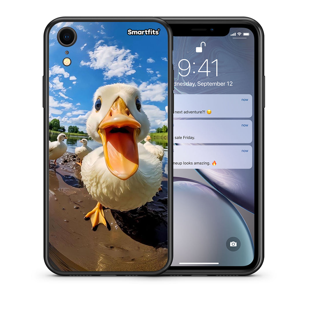 Θήκη iPhone XR Duck Face από τη Smartfits με σχέδιο στο πίσω μέρος και μαύρο περίβλημα | iPhone XR Duck Face case with colorful back and black bezels