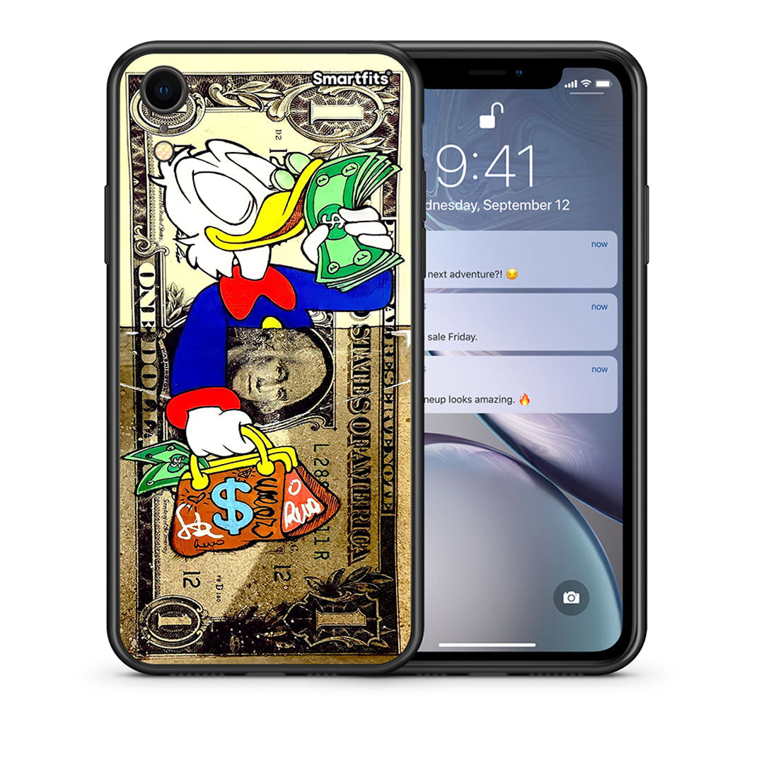 Θήκη iPhone XR Duck Money από τη Smartfits με σχέδιο στο πίσω μέρος και μαύρο περίβλημα | iPhone XR Duck Money case with colorful back and black bezels
