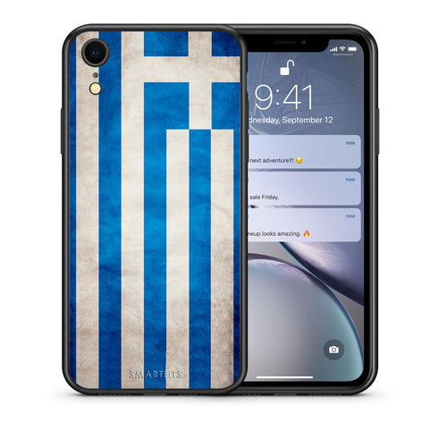 Θήκη iPhone XR Greek Flag από τη Smartfits με σχέδιο στο πίσω μέρος και μαύρο περίβλημα | iPhone XR Greek Flag case with colorful back and black bezels