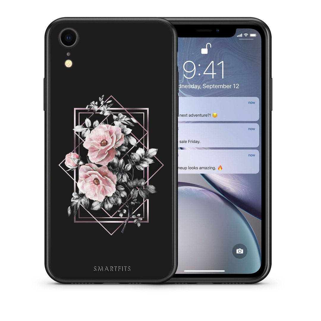 Θήκη iPhone XR Frame Flower από τη Smartfits με σχέδιο στο πίσω μέρος και μαύρο περίβλημα | iPhone XR Frame Flower case with colorful back and black bezels
