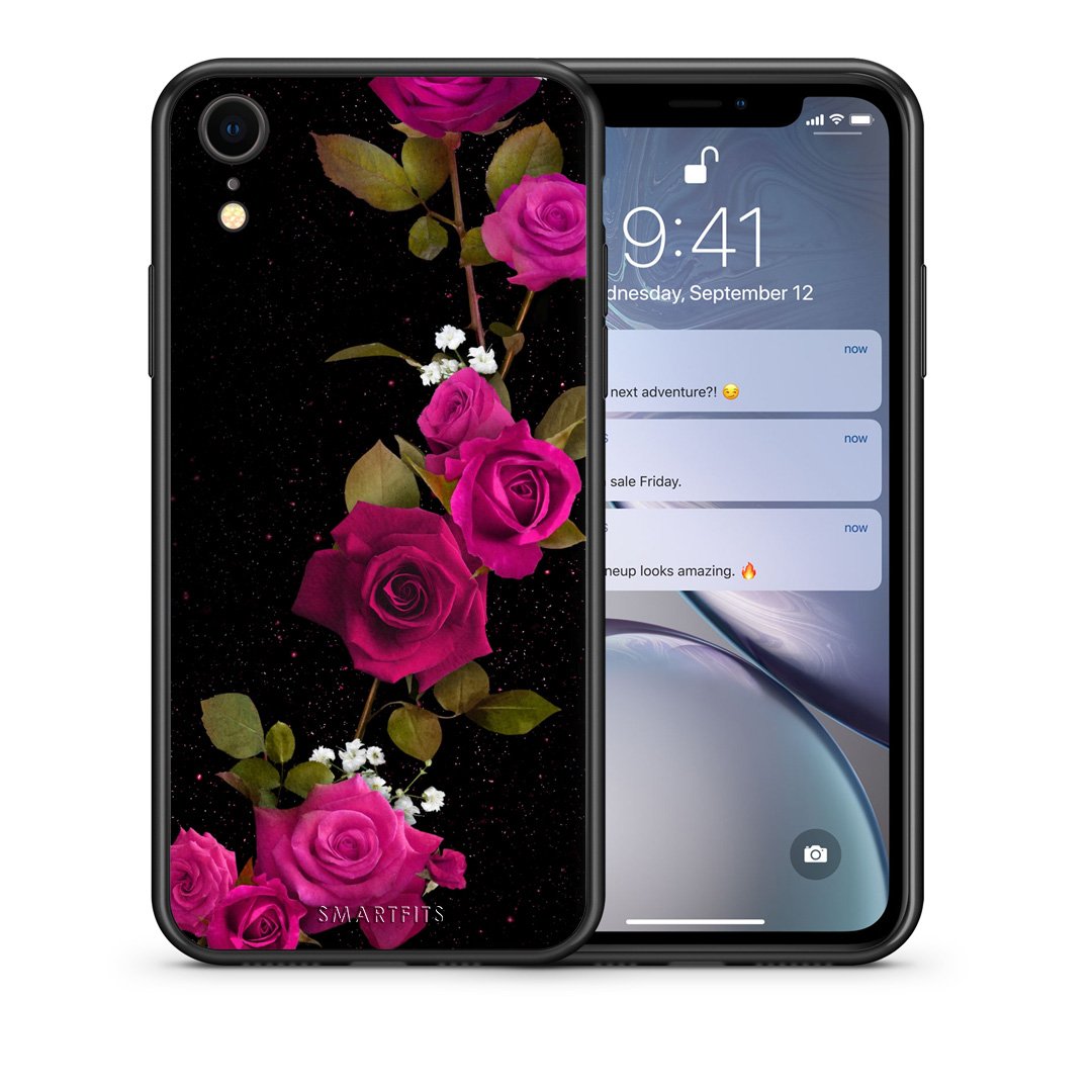 Θήκη iPhone XR Red Roses Flower από τη Smartfits με σχέδιο στο πίσω μέρος και μαύρο περίβλημα | iPhone XR Red Roses Flower case with colorful back and black bezels