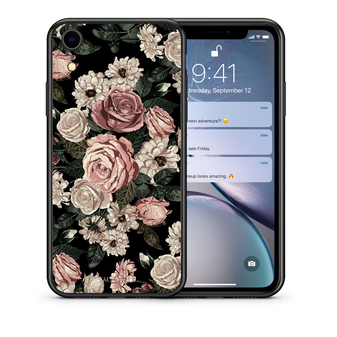 Θήκη iPhone XR Wild Roses Flower από τη Smartfits με σχέδιο στο πίσω μέρος και μαύρο περίβλημα | iPhone XR Wild Roses Flower case with colorful back and black bezels