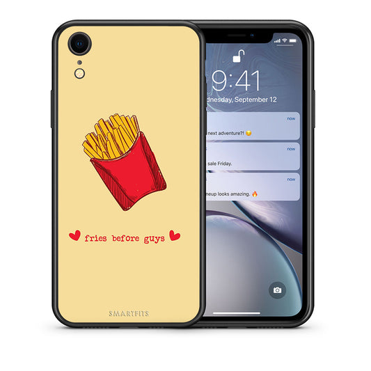 Θήκη Αγίου Βαλεντίνου iPhone XR Fries Before Guys από τη Smartfits με σχέδιο στο πίσω μέρος και μαύρο περίβλημα | iPhone XR Fries Before Guys case with colorful back and black bezels