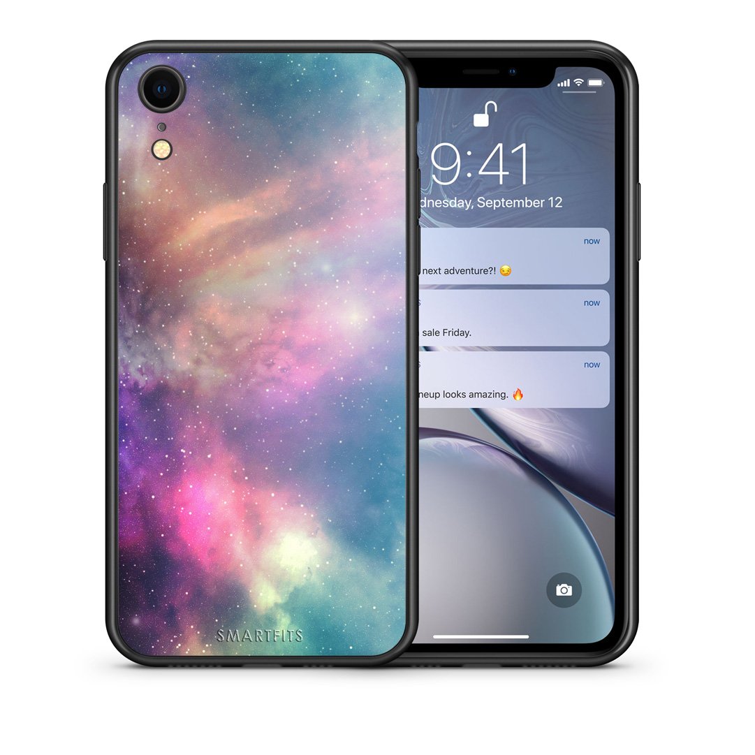 Θήκη iPhone XR Rainbow Galaxy από τη Smartfits με σχέδιο στο πίσω μέρος και μαύρο περίβλημα | iPhone XR Rainbow Galaxy case with colorful back and black bezels