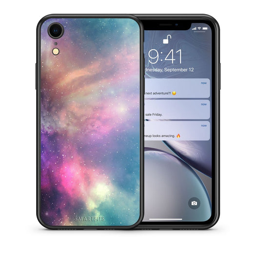 Θήκη iPhone XR Rainbow Galaxy από τη Smartfits με σχέδιο στο πίσω μέρος και μαύρο περίβλημα | iPhone XR Rainbow Galaxy case with colorful back and black bezels