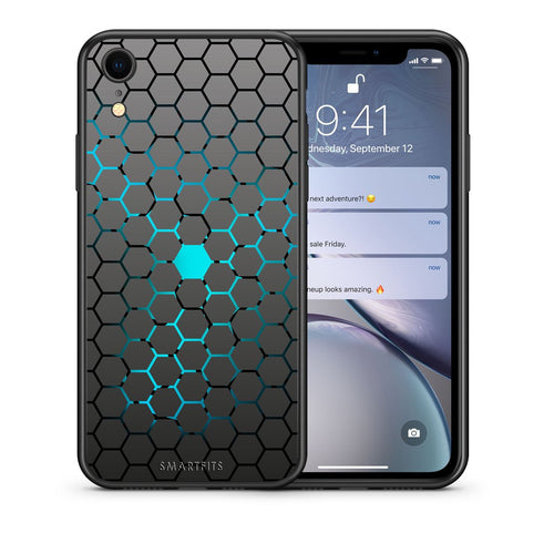 Θήκη iPhone XR Hexagonal Geometric από τη Smartfits με σχέδιο στο πίσω μέρος και μαύρο περίβλημα | iPhone XR Hexagonal Geometric case with colorful back and black bezels