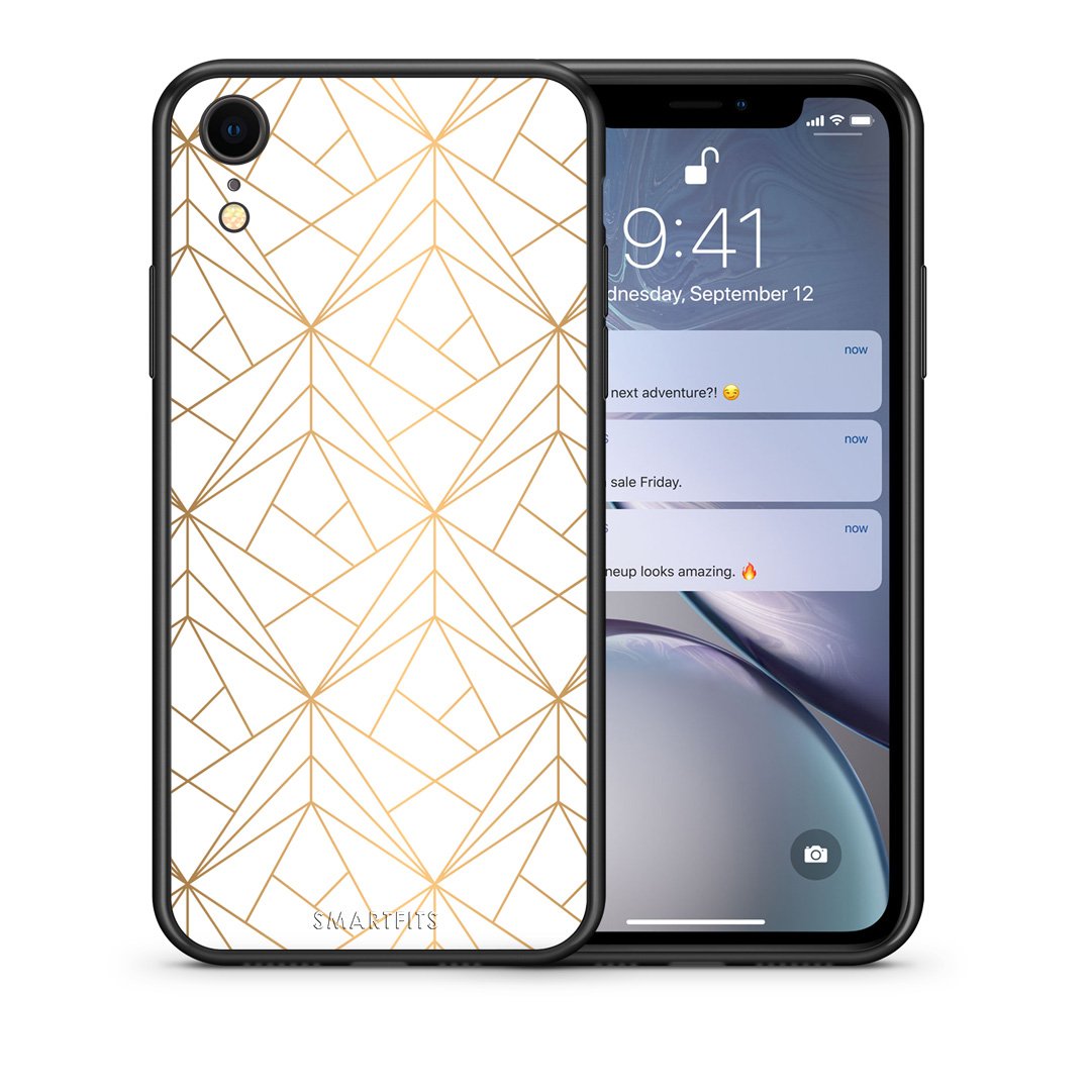 Θήκη iPhone XR Luxury White Geometric από τη Smartfits με σχέδιο στο πίσω μέρος και μαύρο περίβλημα | iPhone XR Luxury White Geometric case with colorful back and black bezels