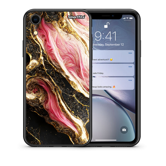 Θήκη iPhone XR Glamorous Pink Marble από τη Smartfits με σχέδιο στο πίσω μέρος και μαύρο περίβλημα | iPhone XR Glamorous Pink Marble case with colorful back and black bezels
