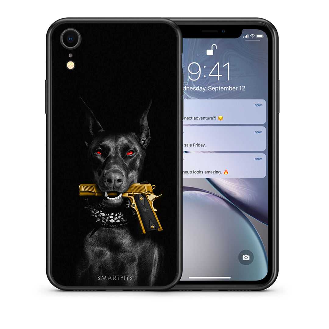 Θήκη Αγίου Βαλεντίνου iPhone XR Golden Gun από τη Smartfits με σχέδιο στο πίσω μέρος και μαύρο περίβλημα | iPhone XR Golden Gun case with colorful back and black bezels