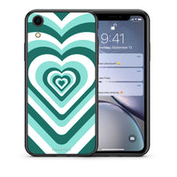 Thumbnail for Θήκη iPhone XR Green Hearts από τη Smartfits με σχέδιο στο πίσω μέρος και μαύρο περίβλημα | iPhone XR Green Hearts case with colorful back and black bezels