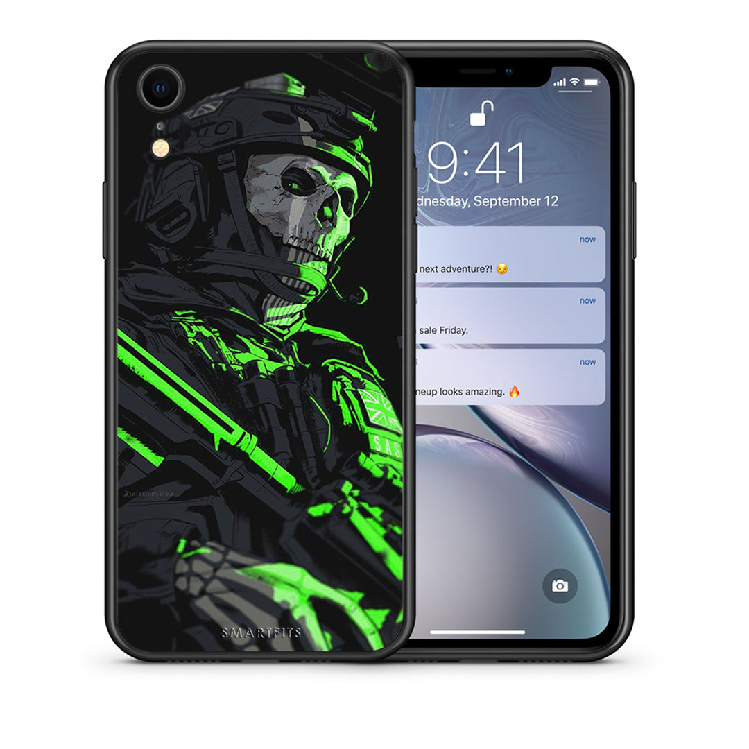 Θήκη Αγίου Βαλεντίνου iPhone XR Green Soldier από τη Smartfits με σχέδιο στο πίσω μέρος και μαύρο περίβλημα | iPhone XR Green Soldier case with colorful back and black bezels