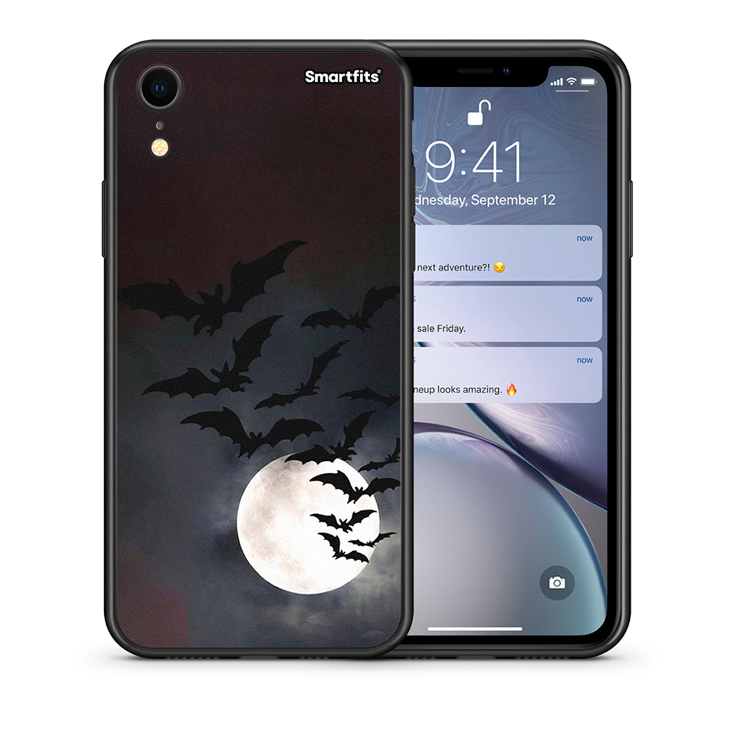 Θήκη iPhone XR Halloween Bat Night από τη Smartfits με σχέδιο στο πίσω μέρος και μαύρο περίβλημα | iPhone XR Halloween Bat Night case with colorful back and black bezels