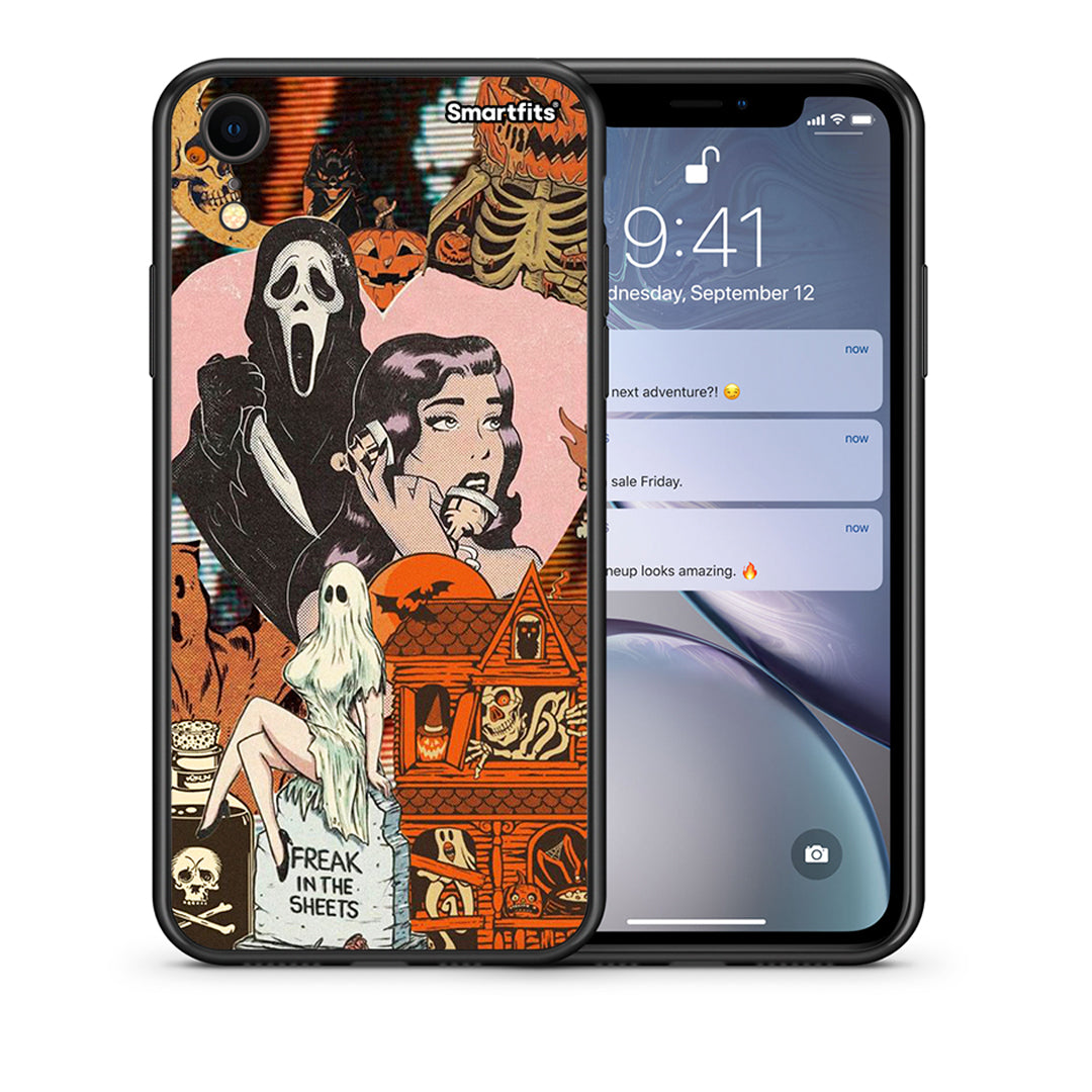 Θήκη iPhone XR Halloween Collage από τη Smartfits με σχέδιο στο πίσω μέρος και μαύρο περίβλημα | iPhone XR Halloween Collage case with colorful back and black bezels