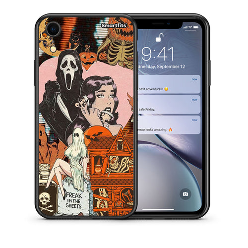 Θήκη iPhone XR Halloween Collage από τη Smartfits με σχέδιο στο πίσω μέρος και μαύρο περίβλημα | iPhone XR Halloween Collage case with colorful back and black bezels