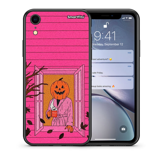 Θήκη iPhone XR Halloween Pumpkin Lady από τη Smartfits με σχέδιο στο πίσω μέρος και μαύρο περίβλημα | iPhone XR Halloween Pumpkin Lady case with colorful back and black bezels